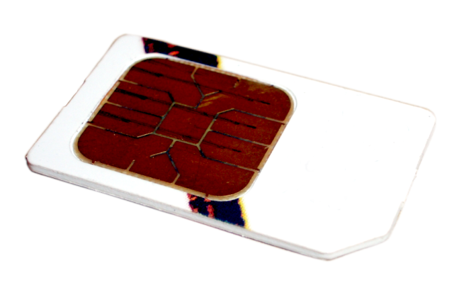 Standard SIM card showing gold contacts and carrier branding area