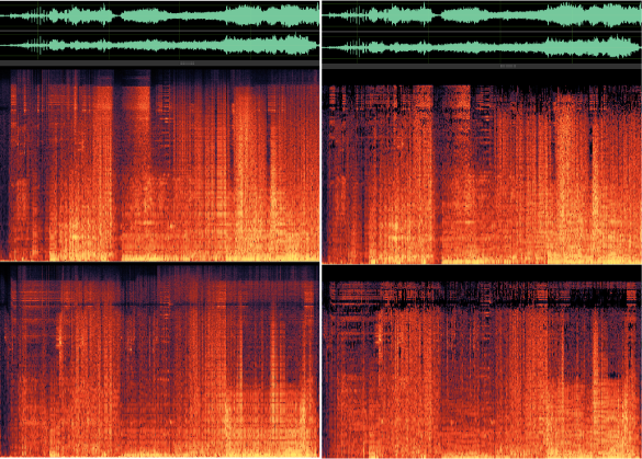Waveform comparison chart between uncompressed WAV and compressed MP3 audio